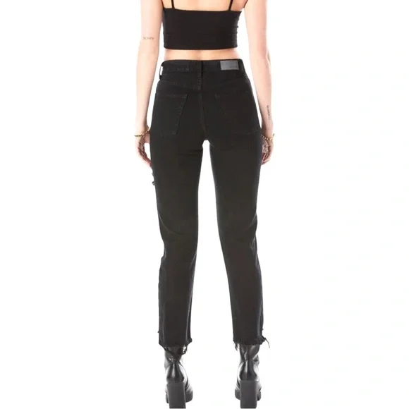 NWT CARMAR Emelia High Rise Black Straight Leg Crop Distressed Jeans Size 30 - Picture 2 of 13